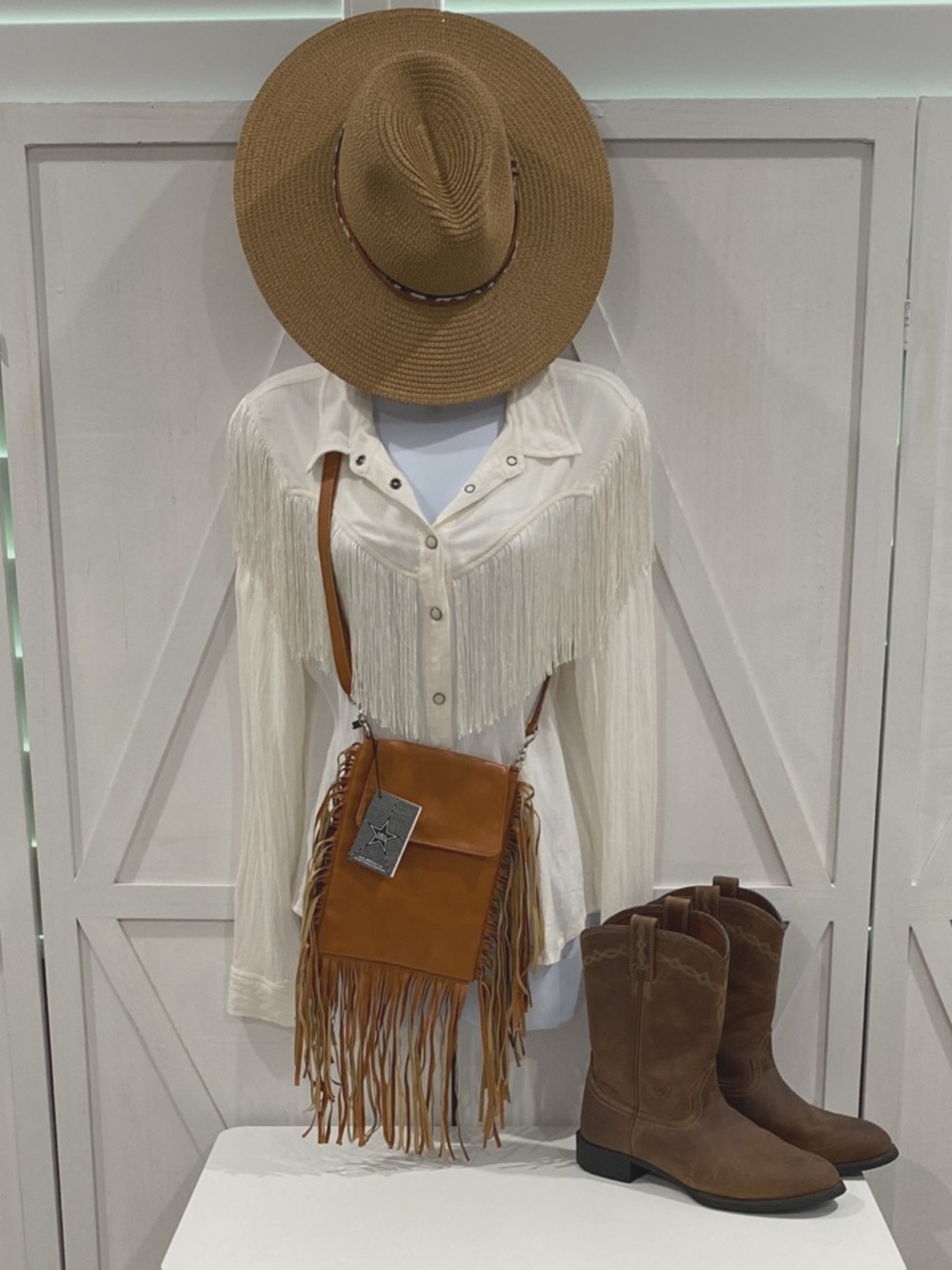 Area Stars Saddle Crossbody Flap Closure Fringe Bag Faux Leather